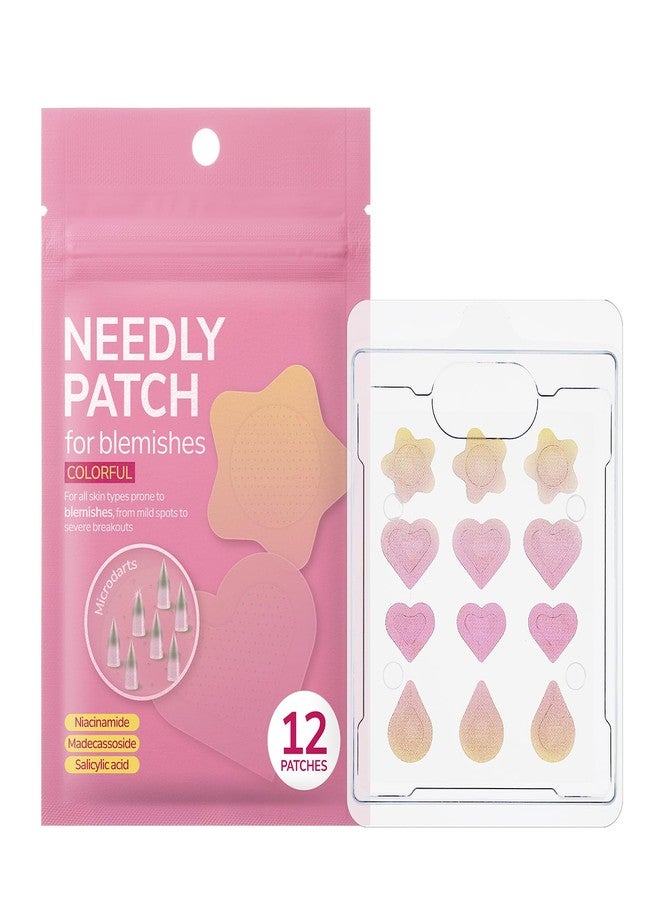 NEEDLY Patch for Blemishes Colorful, 12 Patches | Hydrocolloid Microdart Pimple Patch, Cute Star, Heart & Teardrop Micropoint Acne Patch for Early-Stage Zits and Deep Pimples, Korean Skin Care - Image 1